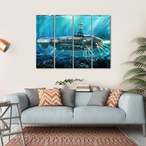 Alien Submarine In Sea Canvas Wall Art-4 Horizontal-Gallery Wrap-34" x 24"-Tiaracle