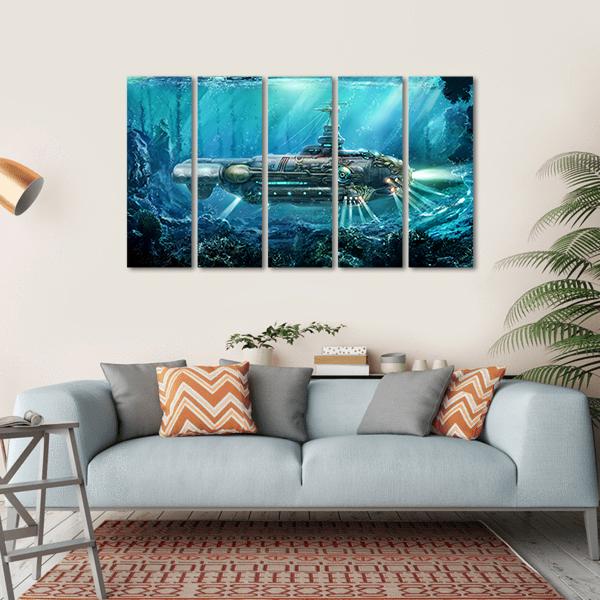 Alien Submarine In Sea Canvas Wall Art-5 Horizontal-Gallery Wrap-22" x 12"-Tiaracle