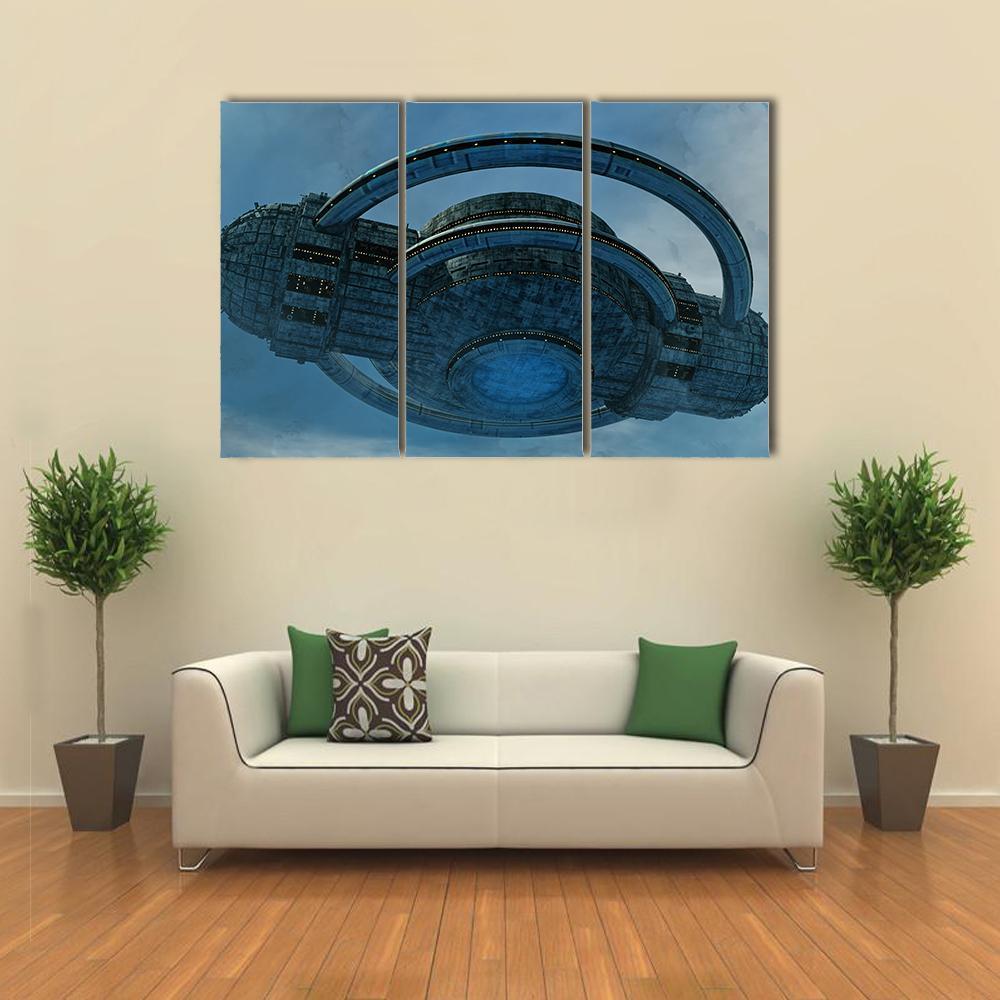 Alien UFO Canvas Wall Art-3 Horizontal-Gallery Wrap-37" x 24"-Tiaracle