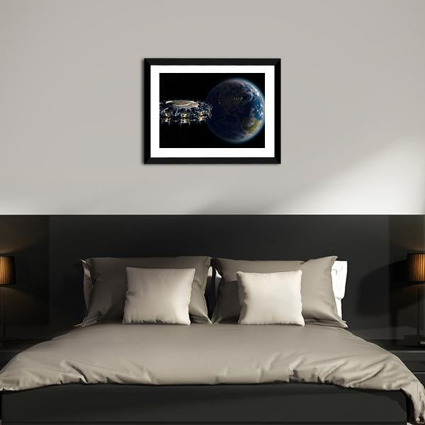 Alien UFO Near Earth Canvas Wall Art-3 Horizontal-Gallery Wrap-25" x 16"-Tiaracle