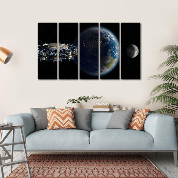Alien UFO Near Earth Canvas Wall Art-5 Horizontal-Gallery Wrap-22" x 12"-Tiaracle