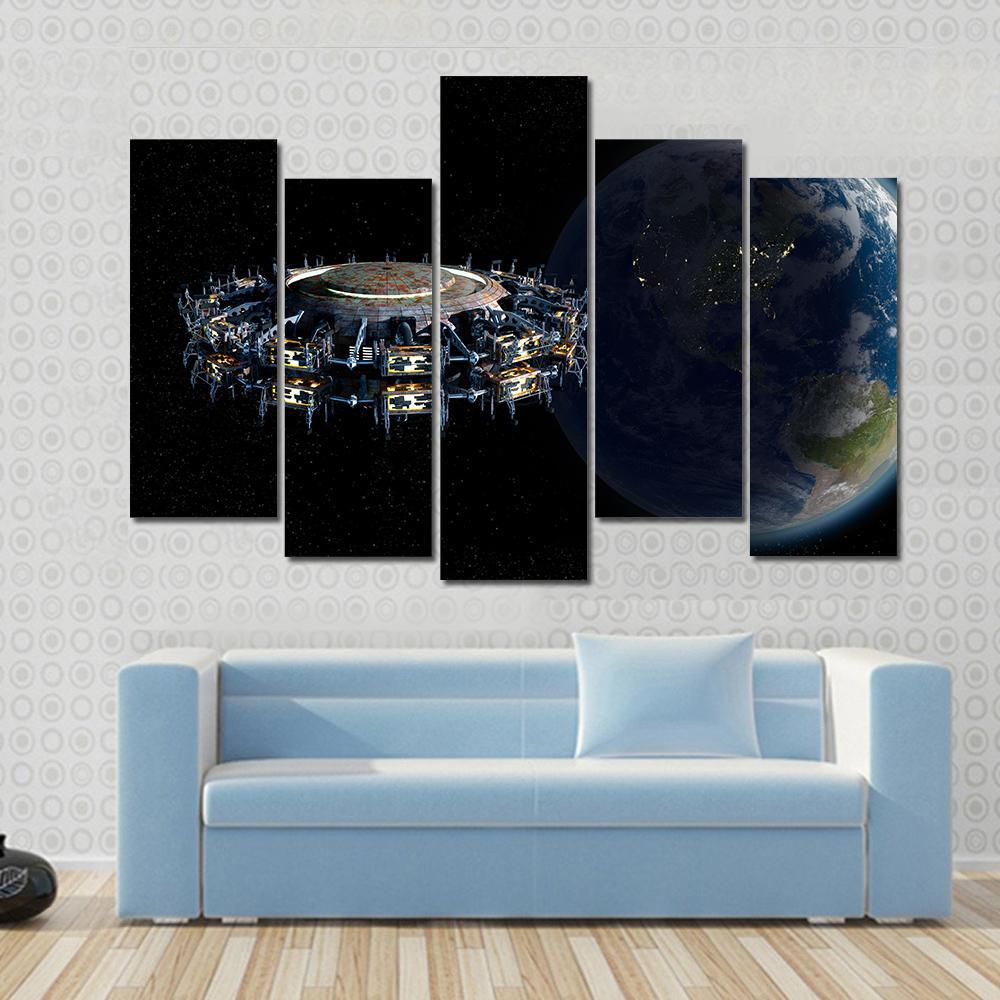 Alien UFO Near Earth Canvas Wall Art-5 Pop-Gallery Wrap-47" x 32"-Tiaracle