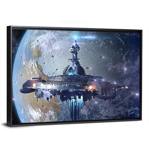 Aliens Mothership UFO Canvas Wall Art-3 Horizontal-Gallery Wrap-25" x 16"-Tiaracle