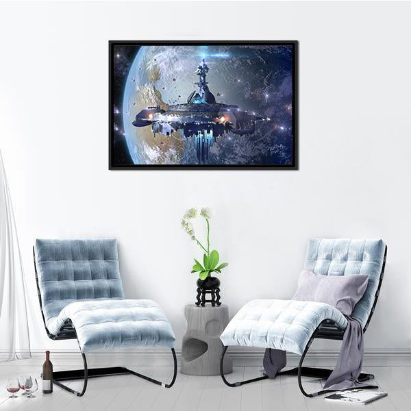 Aliens Mothership UFO Canvas Wall Art-3 Horizontal-Gallery Wrap-25" x 16"-Tiaracle