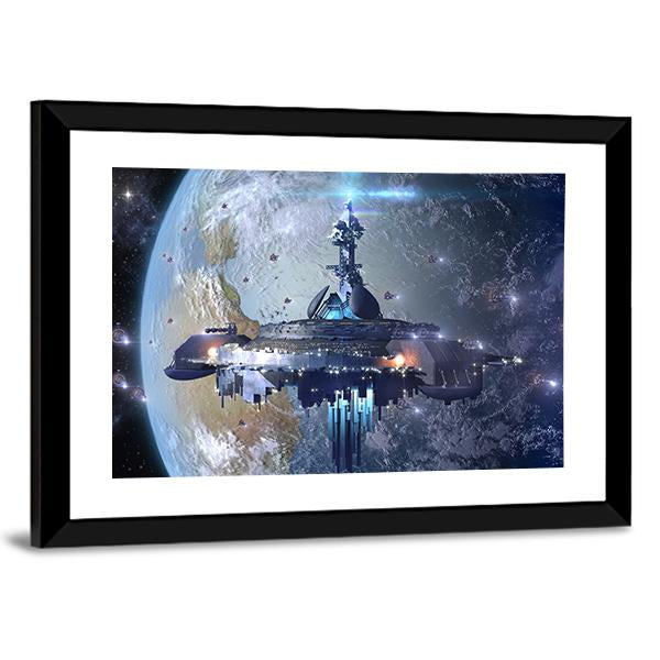 Aliens Mothership UFO Canvas Wall Art-3 Horizontal-Gallery Wrap-25" x 16"-Tiaracle