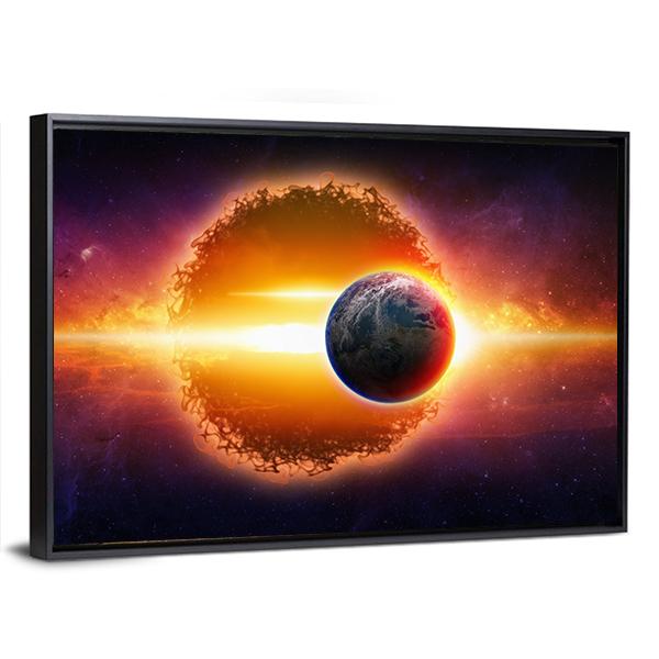 Aliens Planet Approaching Planet Earth Canvas Wall Art-5 Horizontal-Gallery Wrap-22" x 12"-Tiaracle