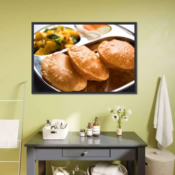 Aloo Fry & Puri Canvas Wall Art-3 Horizontal-Gallery Wrap-25" x 16"-Tiaracle