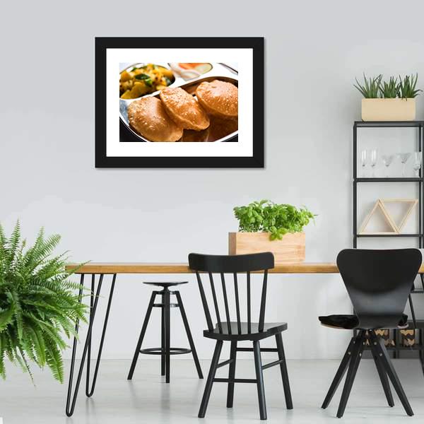 Aloo Fry & Puri Canvas Wall Art-3 Horizontal-Gallery Wrap-25" x 16"-Tiaracle
