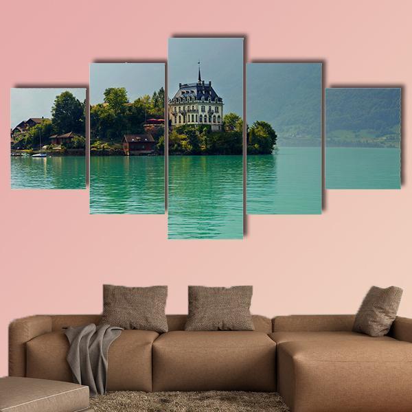 Alpine Lake Brienz Of Jungfrau Region Canvas Wall Art-5 Star-Gallery Wrap-62" x 32"-Tiaracle
