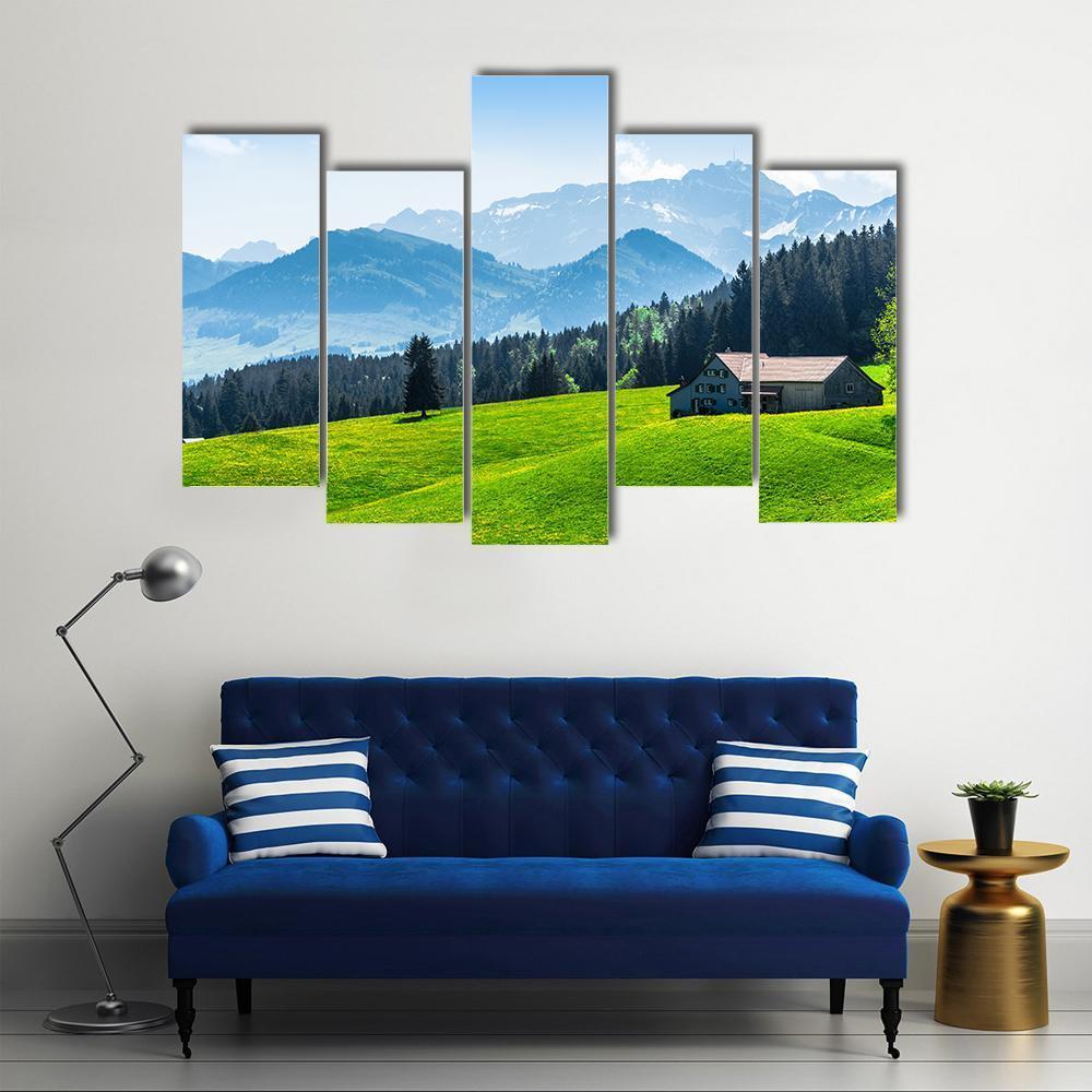 Alpine Landscape With Saentis Peak Canvas Wall Art-5 Pop-Gallery Wrap-47" x 32"-Tiaracle