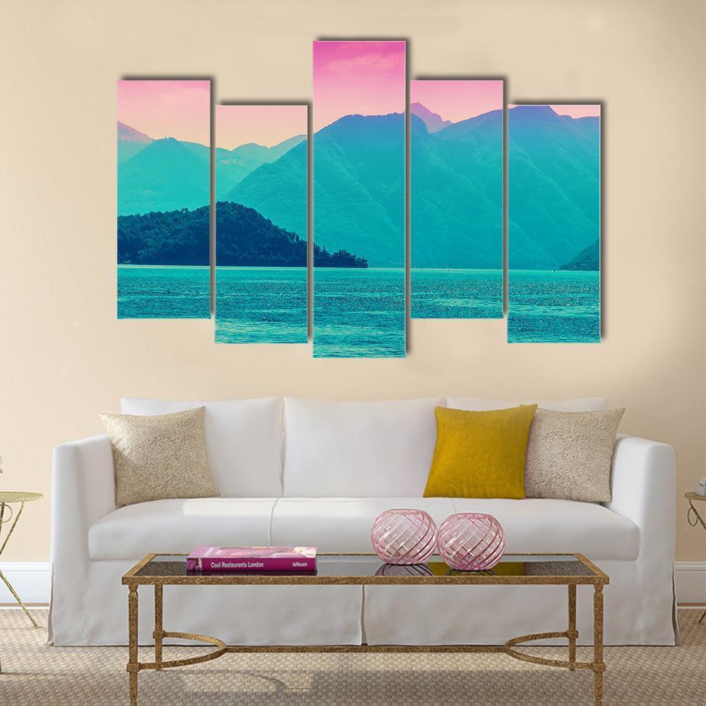 Alpine Mountains And Como Lake Canvas Wall Art-5 Pop-Gallery Wrap-47" x 32"-Tiaracle