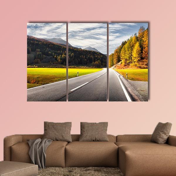 Alpine Road In Switzerland Canvas Wall Art-3 Horizontal-Gallery Wrap-37" x 24"-Tiaracle