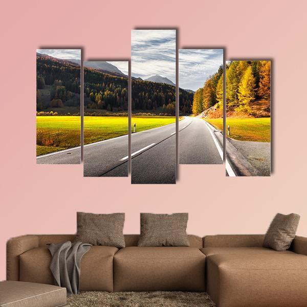 Alpine Road In Switzerland Canvas Wall Art-5 Pop-Gallery Wrap-47" x 32"-Tiaracle