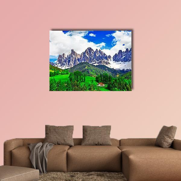 Alpine Scenery Dolomites In Italy Canvas Wall Art-1 Piece-Gallery Wrap-36" x 24"-Tiaracle