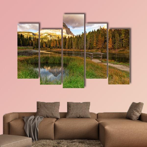 Alps Peak Reflection In Lake Canvas Wall Art-5 Pop-Gallery Wrap-47" x 32"-Tiaracle