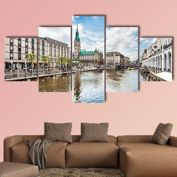 Alster River In Hamburg Canvas Wall Art-5 Star-Gallery Wrap-62" x 32"-Tiaracle