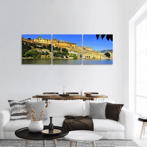 Amber Fort In Rajasthan Panoramic Canvas Wall Art-3 Piece-25" x 08"-Tiaracle
