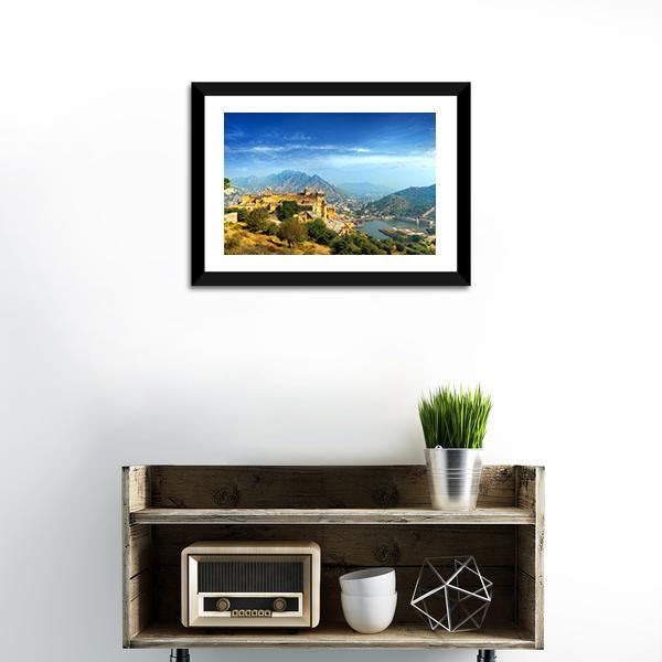 Amber Fort In Rajasthan Canvas Wall Art-1 Piece-Framed Print-20" x 16"-Tiaracle