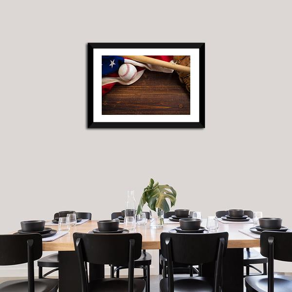 American Flag With Baseball Canvas Wall Art-3 Horizontal-Gallery Wrap-25" x 16"-Tiaracle