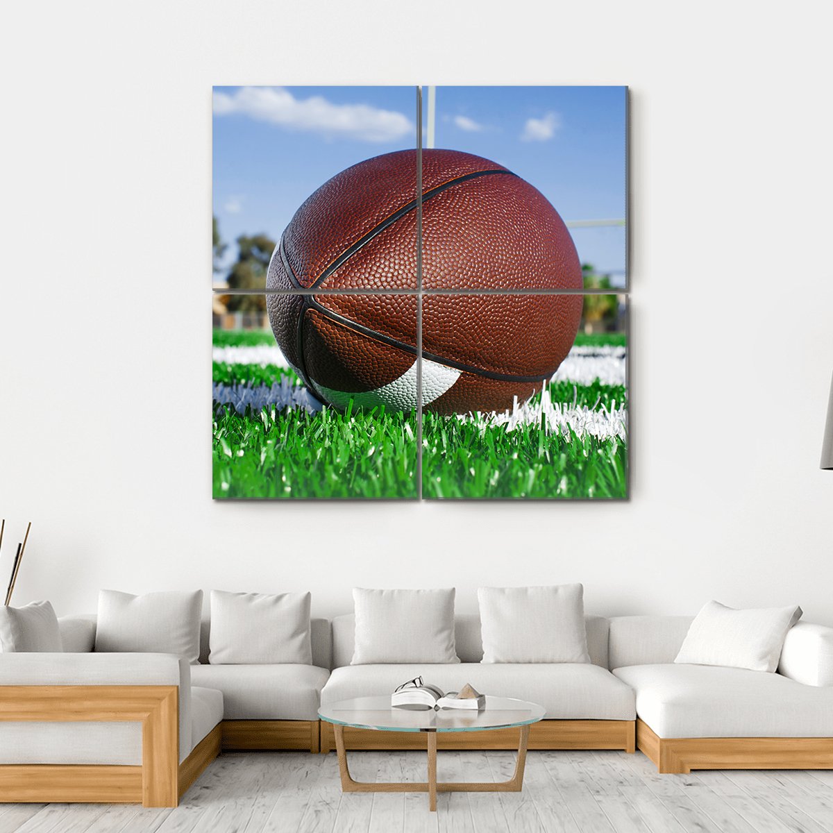 American Football On Find With Goal Posts Canvas Wall Art-4 Square-Gallery Wrap-17" x 17"-Tiaracle