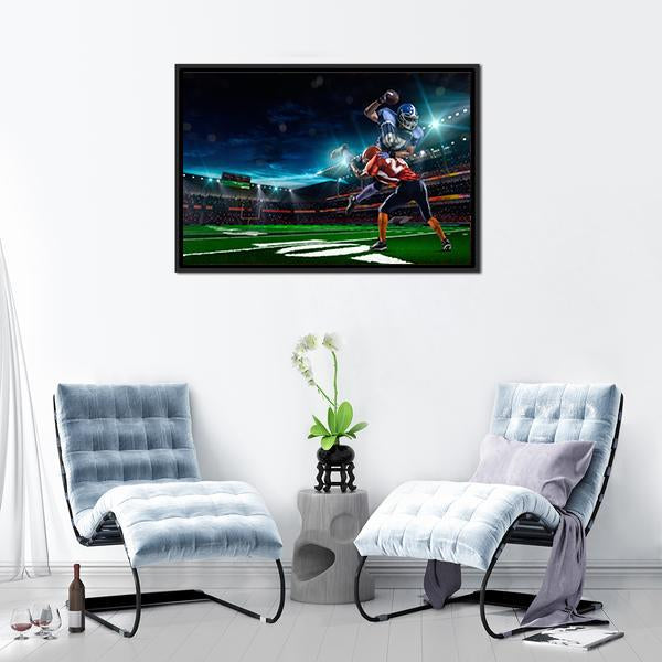 American Football Player In Action Canvas Wall Art-3 Horizontal-Gallery Wrap-25" x 16"-Tiaracle