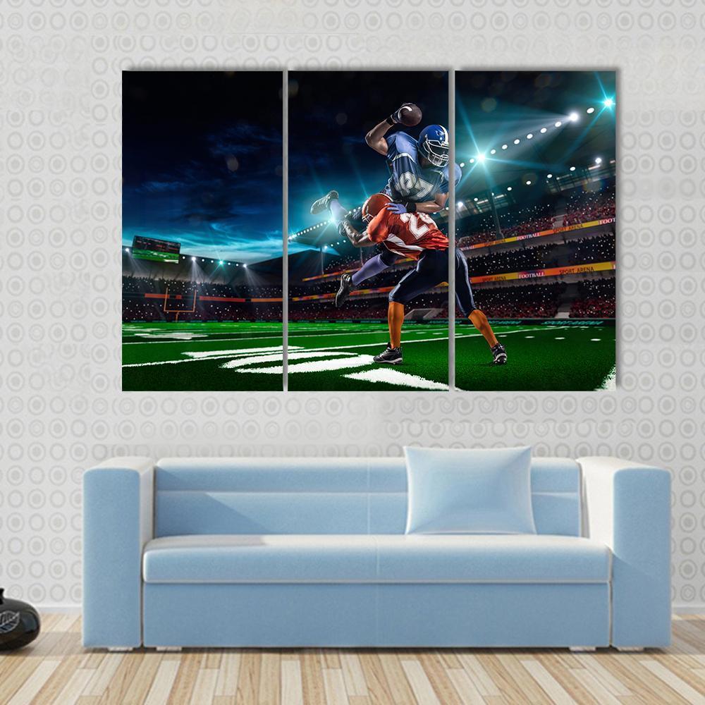 American Football Player In Action Canvas Wall Art-3 Horizontal-Gallery Wrap-37" x 24"-Tiaracle