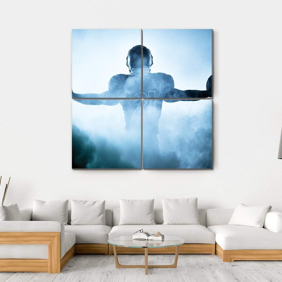 Football Player Portrait In Silhouette Canvas Wall Art-4 Square-Gallery Wrap-17" x 17"-Tiaracle