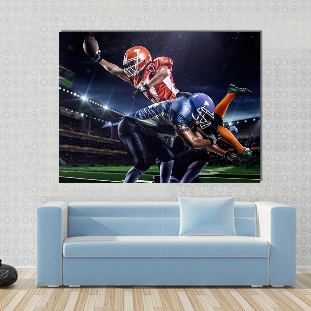 American Football Players In Action Canvas Wall Art-1 Piece-Gallery Wrap-48" x 32"-Tiaracle