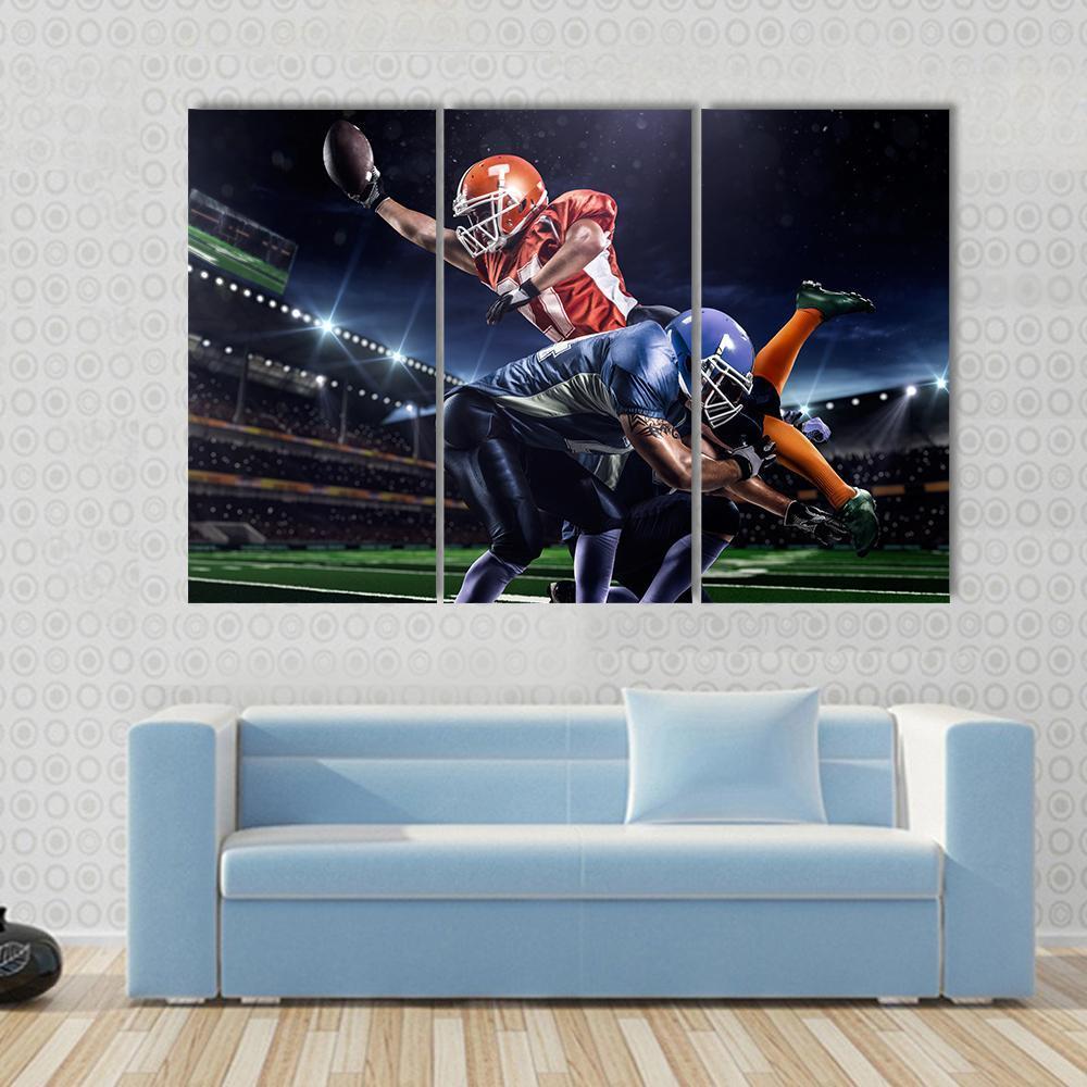 American Football Players In Action Canvas Wall Art-3 Horizontal-Gallery Wrap-37" x 24"-Tiaracle