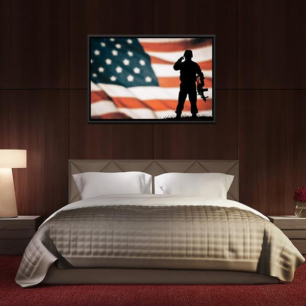 American Soldier Silhouette Canvas Wall Art-3 Horizontal-Gallery Wrap-25" x 16"-Tiaracle
