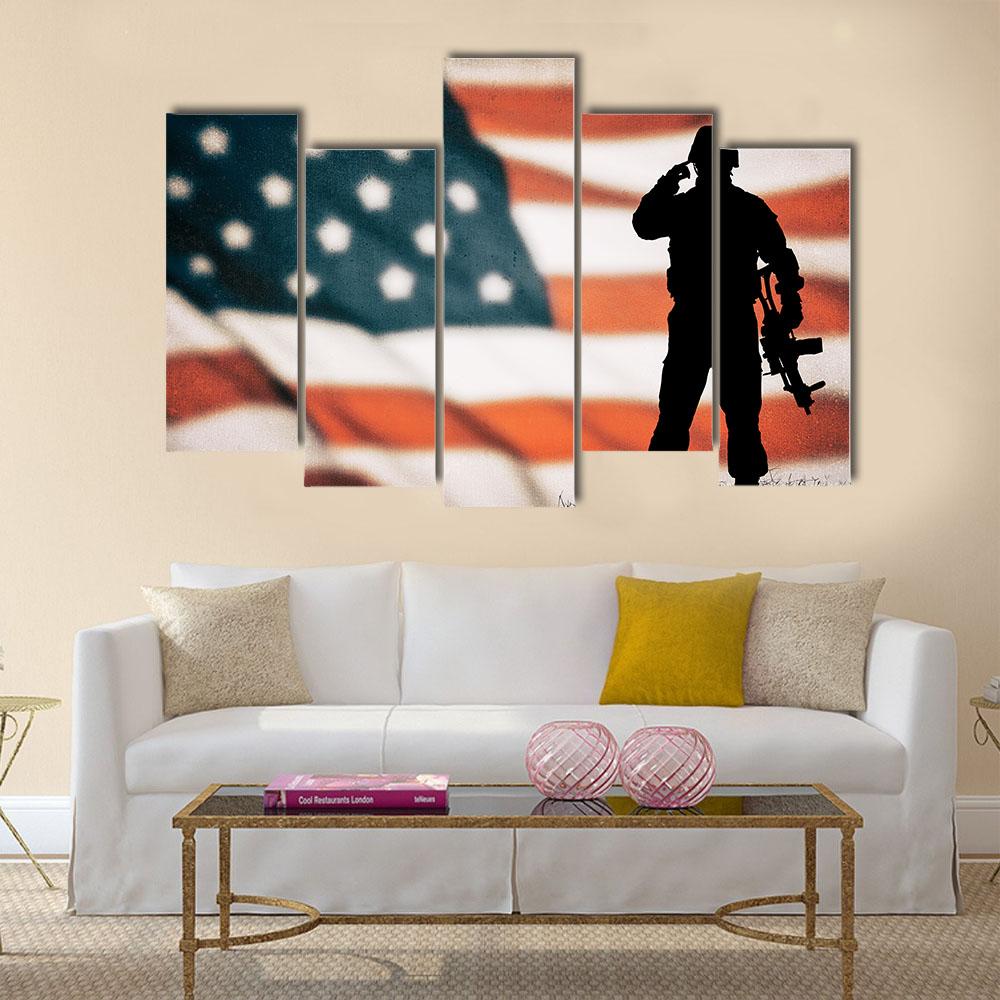 American Soldier Silhouette Canvas Wall Art-5 Pop-Gallery Wrap-32" x 21"-Tiaracle