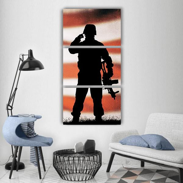 American Soldier Silhouette Vertical Canvas Wall Art-3 Vertical-Gallery Wrap-12" x 25"-Tiaracle