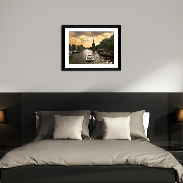 Amstel River With Cruise Ship Canvas Wall Art-3 Horizontal-Gallery Wrap-25" x 16"-Tiaracle