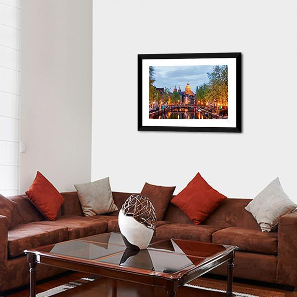 Amsterdam At Dusk Canvas Wall Art-5 Horizontal-Gallery Wrap-22" x 12"-Tiaracle