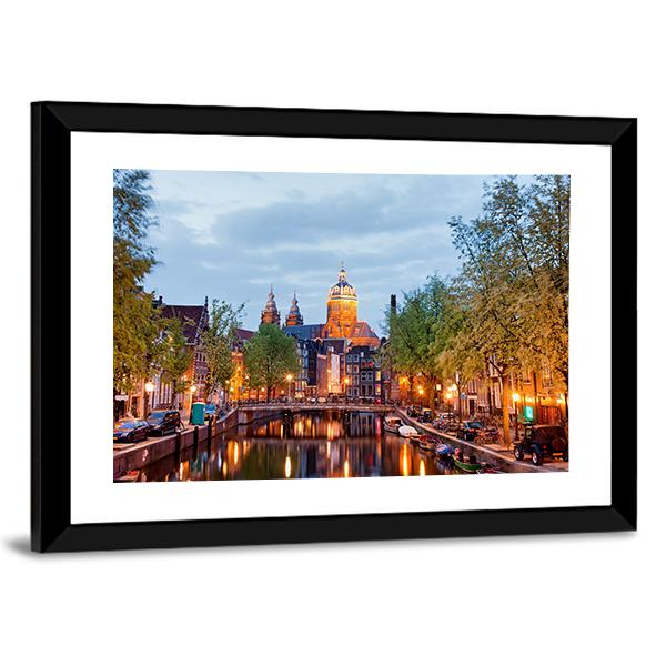 Amsterdam At Dusk Panoramic Canvas Wall Art-1 Piece-36" x 12"-Tiaracle