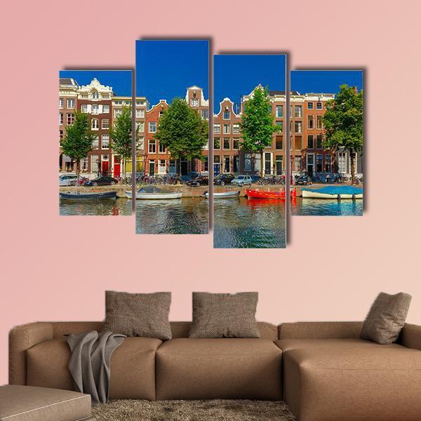 Amsterdam Canal Houses Canvas Wall Art-4 Pop-Gallery Wrap-50" x 32"-Tiaracle