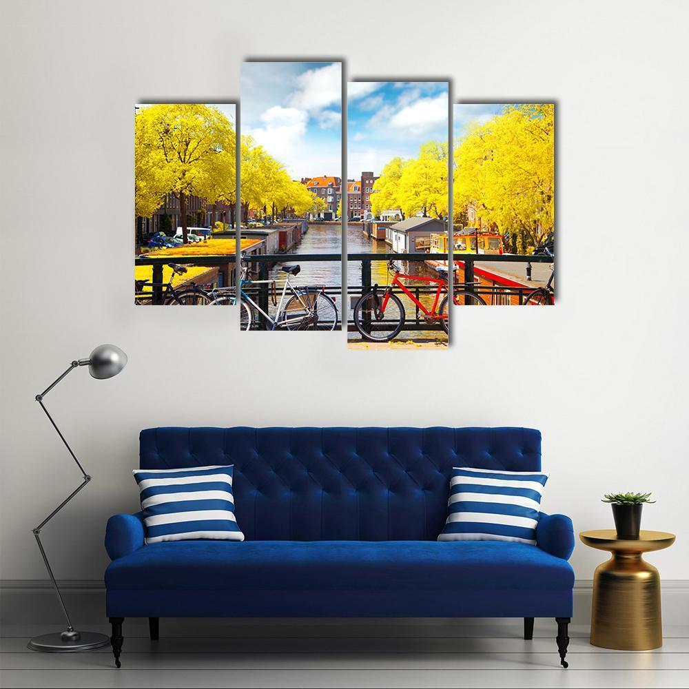 Amsterdam In Autumn Canvas Wall Art-4 Pop-Gallery Wrap-50" x 32"-Tiaracle