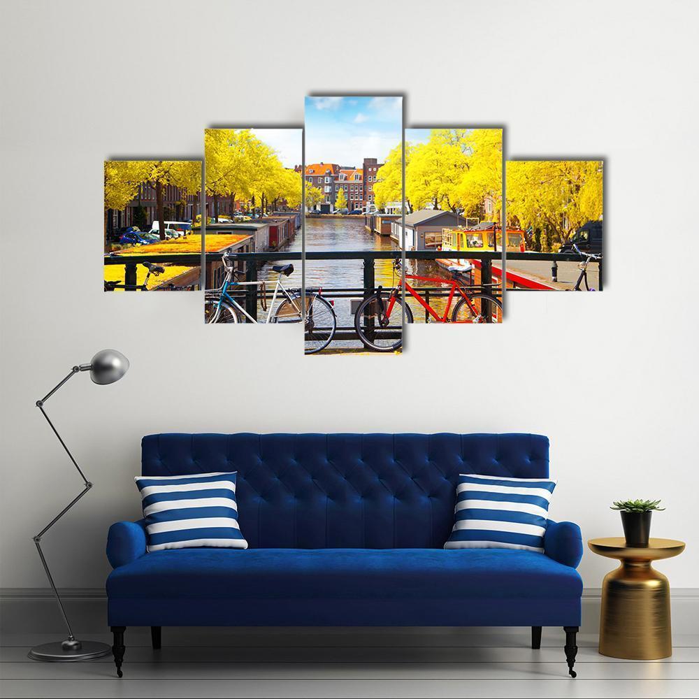 Amsterdam In Autumn Canvas Wall Art-5 Star-Gallery Wrap-62" x 32"-Tiaracle