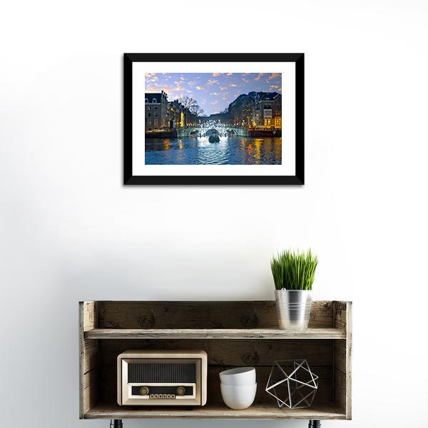 Amsterdam Lights In The City Canvas Wall Art-1 Piece-Framed Print-20" x 16"-Tiaracle