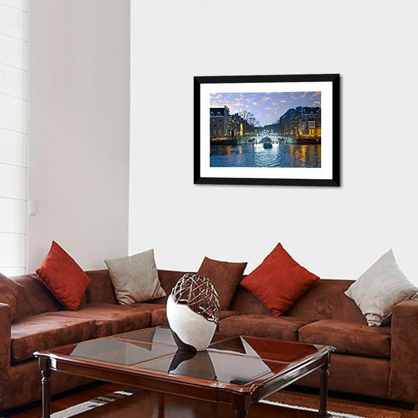 Amsterdam Lights In The City Canvas Wall Art-3 Horizontal-Gallery Wrap-25" x 16"-Tiaracle