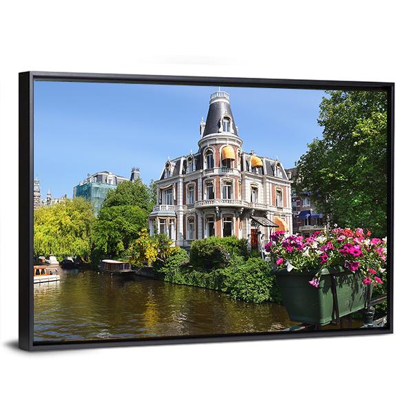 Amsterdam With Canals Canvas Wall Art-5 Horizontal-Gallery Wrap-22" x 12"-Tiaracle