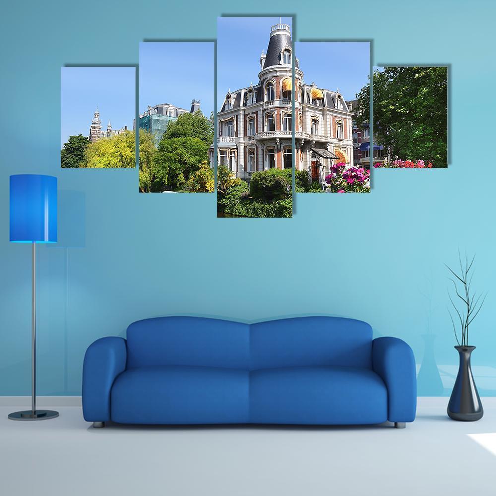 Amsterdam With Canals Canvas Wall Art-5 Star-Gallery Wrap-62" x 32"-Tiaracle