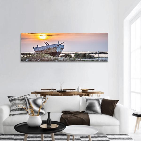 Old Boat Panoramic Canvas Wall Art-1 Piece-36" x 12"-Tiaracle