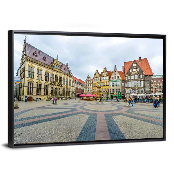 Ancient Bremen Market Canvas Wall Art-3 Horizontal-Gallery Wrap-25" x 16"-Tiaracle