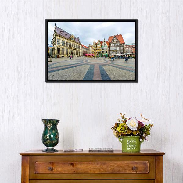 Ancient Bremen Market Canvas Wall Art-3 Horizontal-Gallery Wrap-25" x 16"-Tiaracle