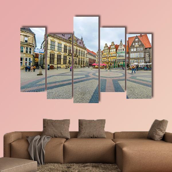 Ancient Bremen Market Canvas Wall Art-5 Pop-Gallery Wrap-47" x 32"-Tiaracle
