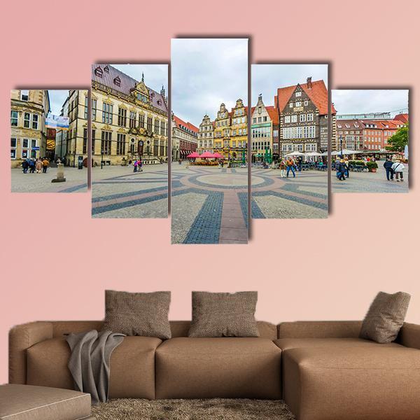 Ancient Bremen Market Canvas Wall Art-5 Star-Gallery Wrap-62" x 32"-Tiaracle
