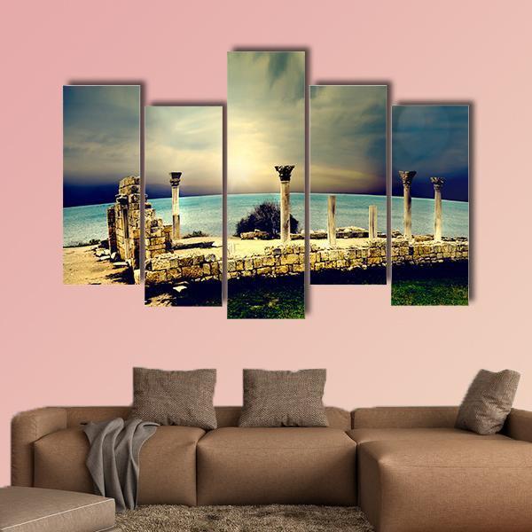 Ancient Greek City Ruins Canvas Wall Art-5 Pop-Gallery Wrap-47" x 32"-Tiaracle