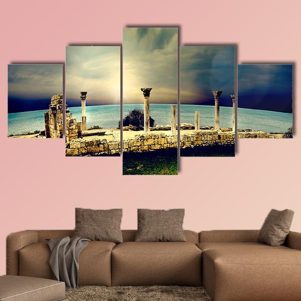 Ancient Greek City Ruins Canvas Wall Art-5 Star-Gallery Wrap-62" x 32"-Tiaracle
