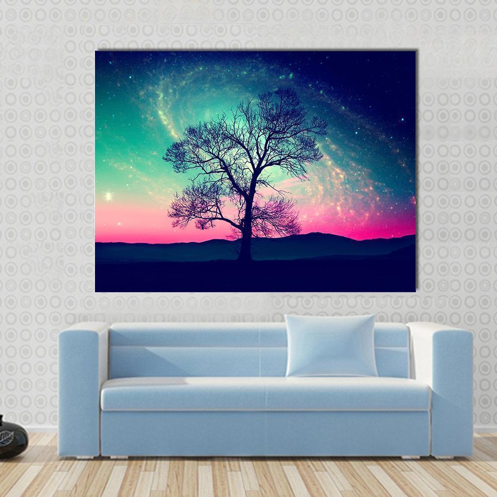Andromeda Galaxy Over Earth Space Canvas Wall Art-1 Piece-Gallery Wrap-48" x 32"-Tiaracle